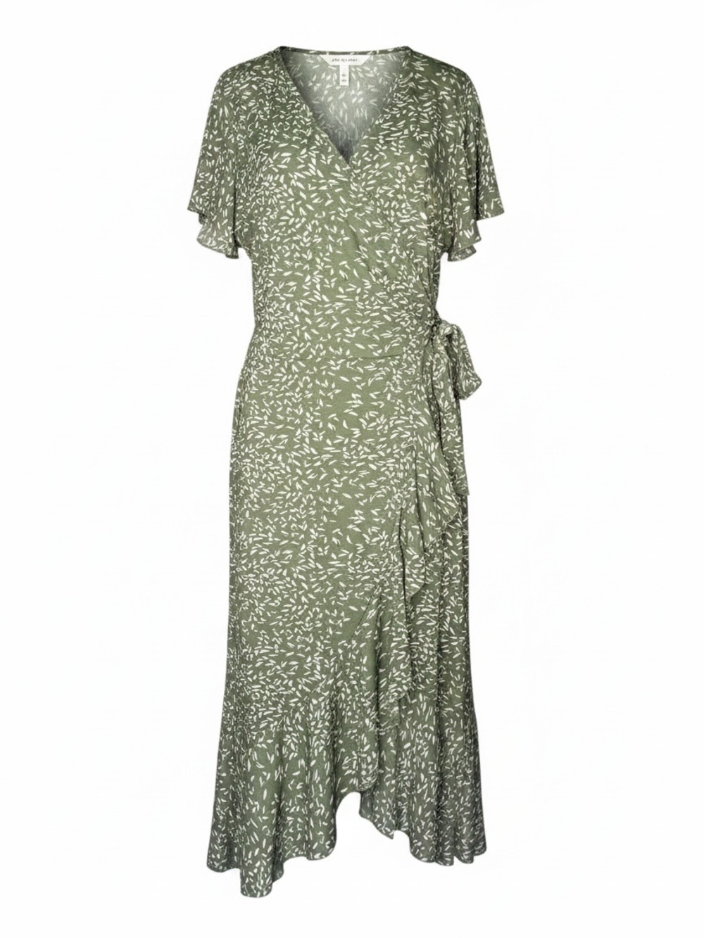 AUSELILY Green Leaf Print Wrap Maxi Dress Size 2XL NWT